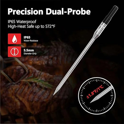 Smart Wireless Meat Thermometer – Bluetooth Digital BBQ Thermometer with Wireless Probe, USB-C Rechargeable, IP65 Waterproof – Long Range Smoker Grill Thermometer for Cooking & Roasting