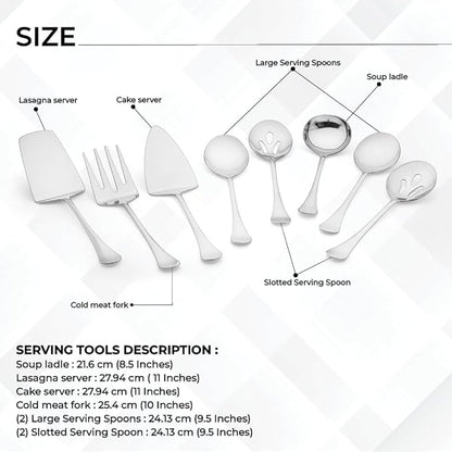 Avador® Premium Set of 8 Stainless Steel Hostess Serving Unitensil Tool Set for Weddings | Buffer | Party | Kitchen | Restaurants