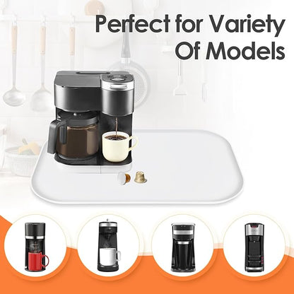 Silicone Coffee Maker Mat with Lip, 24'' x 16'' Heavy Duty Coffee Maker Mat for Countertops, Coffee Tray Fit Under Coffee Machine Appliance Automatic Machines Espresso Accessory, White