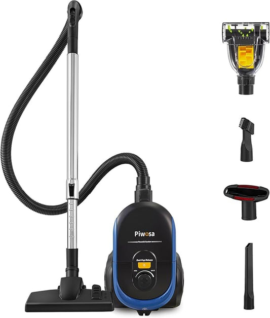Aircliff Canister Vacuum Cleaner, Specially Designed Nozzle for Pet Family, 1200W & 17Kpa Strong Suction, 2 HEPA Filters & 5 Cleaning Tools for Hard Floor, Carpet, Upholstery, Pet Hair