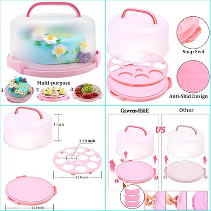 Gawren-H&E Cake Decorating Supplies Kit, 678 PCS Cake Decorating Kit & Cake Baking Suppplies set with Cake Carrier,3 Springform Pans Set,Piping Bags and Tips Set,Chocolate Molds,Cake Stand for Baking
