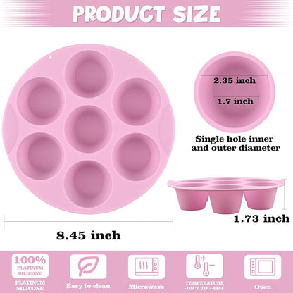 Sakolla 2 Pack Silicone Egg Bite Molds for Air Fryer, Nonstick 7 Cups Air Fryer Muffin Pan for Baking Egg Bite, Mini Muffins, Tart, Mini Cupcake and Quiche (Pink + Green)