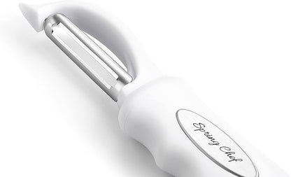 Spring Chef Premium Swivel Vegetable Peeler, Comfortable Handle and Ultra Sharp Stainless Steel Blades - Perfect Kitchen Peeler For Veggie, Fruit, Potato, Carrot, Apple - White - Set of 2