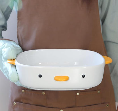 PURROOM Cute Duck Baking Dish, Ceramic Casserole Square Dish, Porcelain Pie Pan, 9x9 in Medium Baking Pan with Handles, Oven Safe & Durable Bakeware for Lasagna.