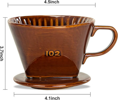 Pour Over Ceramic - Coffee Dripper Ceramic Coffee Maker with 3 Holes Flat Bottom, Porcelain Slow Filter Cone for Travel, Camping, Office, Home, Coffee Maker Brew