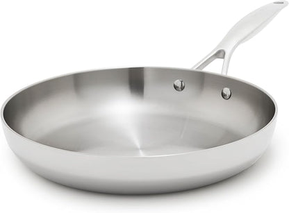 GreenPan Valencia Tri-Ply Stainless Steel 10" Frying Pan, Induction Ready Skillet, Mirror Finish, Dishwasher Safe & Oven/Broiler Safe to 600F, Compatible with All Cooktops, Silver
