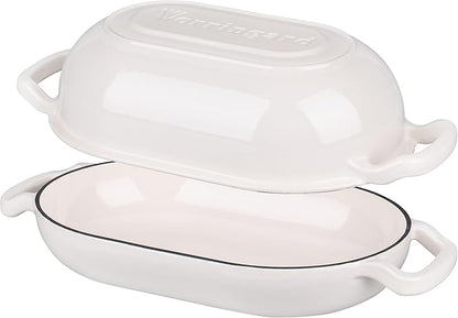 Enameled Cast Iron Sourdough Bread Oven, Dutch Oven, Loaf Cast Iron Bread Pan for Homemade Bread Baking, Meatloaf Pan with Lid, 5QT, White