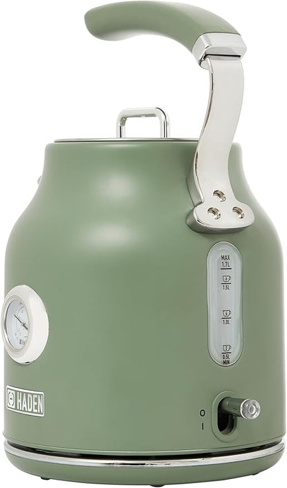 Haden Dorset 1.7 Liter Stainless Steel Electric Kettle, Hot Water Kettle with 360-Degree Base and Auto Shutoff, Cedar Green & Chrome