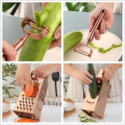 4 Sides Box Grater For Kitchen,Stainless Steel Cheese Grater With Handle,Multi-Function Vegetable Slicer Food Shredder For Chees,Ginger,Vegetables,Rose Gold