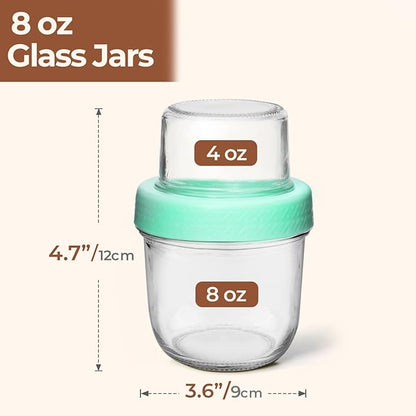 ComSaf Overnight Oats Containers with Lids (8oz+4oz, 4Pcs), Glass Yogurt Parfait Cups for Cereal Nut Fruit, Dual-Layer Chia Pudding Jars Reusable, Small Mason Jars for Salad, Meal Prep, Snack, Oatmeal