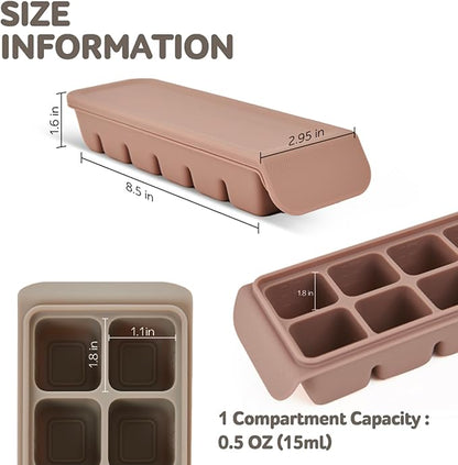 Silicone Freezer Trays with Lid,2ea 0.7oz 12 Cube-Leak Proof Silicone Freezer molds for Homemade Baby Food Breastmilk, Purees, Vegetables, Fruit, Baby Food Jars Ice Tray with Lid BPA Free Brown