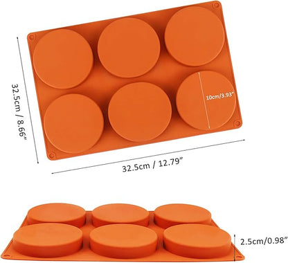 Palksky Silicone Molds for Baking (2 Pack)6-Cavity Large Round Disc Mold/English Muffins Pan/Resin Coaster Mold Non-Stick for Hamburger Chocolate Cake Pie Custard Tart Whoopie Pie Egg Pan