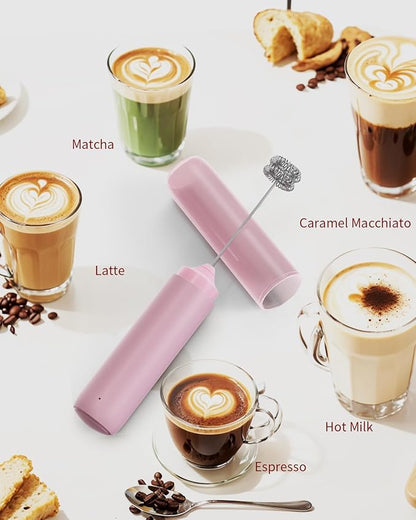 CIRCLE JOY Portable Rechargeable Milk Frother Hanheld, Dual Spring Whisk Electric Coffee Frother Wand Drink Mixer for Matcha Lattes Cappuccino, Kitchen Gifts, Pink