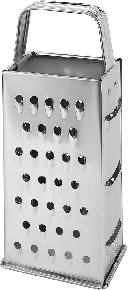 Stainless Steel Vegetable Grater, 4-Sided Portable Metal Grater, Cheese Grater with Handle for Kitchen (8inch)