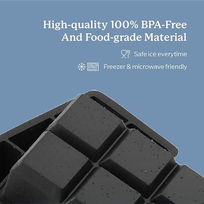 Samuelworld Large Silicone Premium Ice Trays, 2-Pack Combo, 2 Inches Big Ice Cube Tray & 2.5 Inches Large Ice Sphere - BPA Free, Craft Ice Maker for Gifting, Whiskey, Cocktails, Easy Release - Black