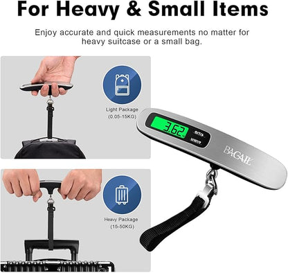 BAGAIL Digital Luggage Scale, 110lbs Hanging Baggage Scale with Backlit LCD Display, Portable Suitcase Weighing Scale, Travel Luggage Weight Scale with Hook, Strong Straps for Travelers