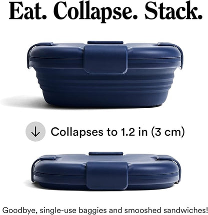 STOJO Collapsible Sandwich Box – 24oz, Reusable Food Storage Container, Silicone Bowl for Hot/Cold Food – Meal Prep, Lunch, Camping, Hiking – Dishwasher Safe (Set of 1, Denim)
