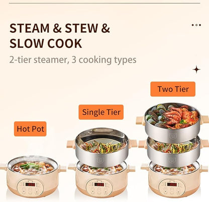 Joydeem Electric Food Steamer for Cooking, 2-Tier Stainless Steel Vegetable & Food Steamers, 15L/15.9 qt Large Capacity, JD-DZG15B