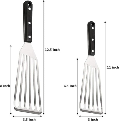 HaSteeL 2 Pack Fish Spatula Turner, 12.5" & 11" Stainless Steel Slotted Spatula Set for Kitchen Cooking, Flipping, Turning, Frying & Grilling, Full Tang ABS Handle, Dishwasher Safe