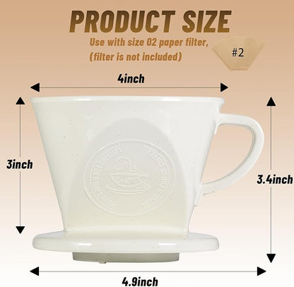 Melamine Pour Over Coffee Maker with 3 Drip Holes, Pour Over Coffee Dripper For Camping, Home, Café, Size 02 (White)