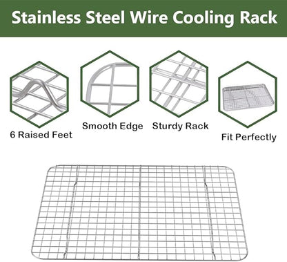 ROTTAY Baking Sheet with Rack Set (2 Pans + 2 Racks), Stainless Steel Cookie Sheet with Cooling Rack, Nonstick Baking Pan, Warp Resistant & Heavy Duty & Rust Free, Size 16 x 12 x 1 Inches