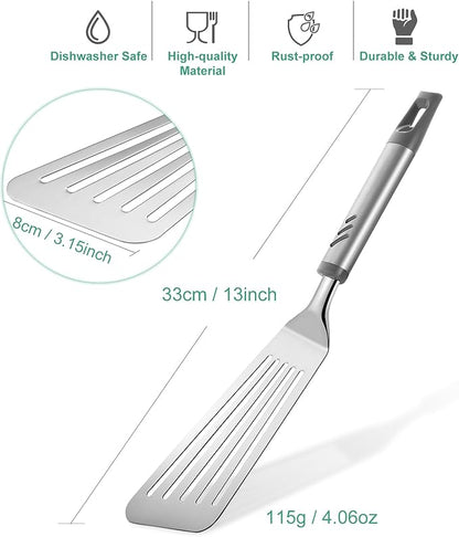 Fish Spatula, Stainless Steel Fish Turner Slotted Metal Spatula for Kitchen Use, Flipper Spatulas for Cast Iron Skillet, Egg, Meat, Cooking and Frying, Dishwasher Safe, Comfortable Handle