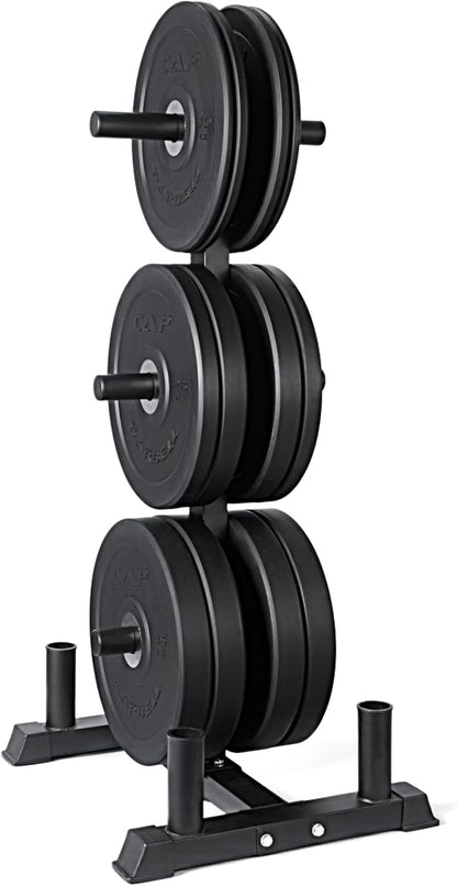 CAP Barbell 2-Inch Olympic Bumper Plate Weight Set with 6 Post Rack | 100-370 lbs | Multiple Options