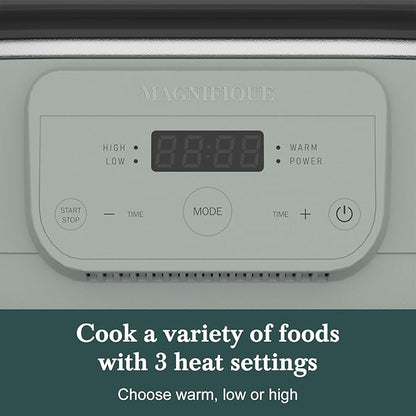 MAGNIFIQUE 6 Quart Programmable Slow Cooker Removable Healthy Nonstick Pot - Small Kitchen Appliance for Family Dinners - Serves 6+ People - Heat Settings: Keep Warm Olive