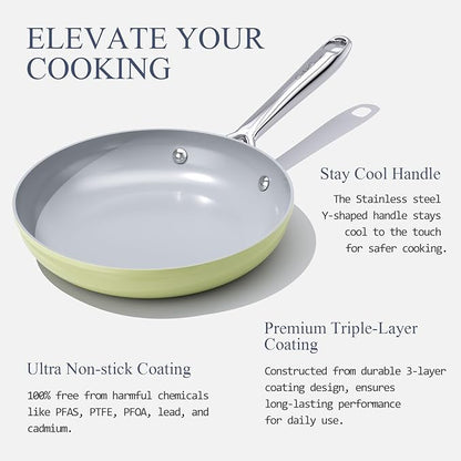 Nonstick Ceramic Frying Pan 10" Non Toxic Cooking Skillet for Eggs Pancakes & Stir Fry Even Heat Distribution PTFE/PFOA/PFAS Free Oven Safe Up to 500°F All Cooktops Compatible, Olive Green