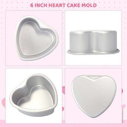 Heart Shaped Cake Pan 6 Inch Aluminum Cake Pans Heart Cake Tin Baking Cake Mold for Valentine's Weddings Birthday Party