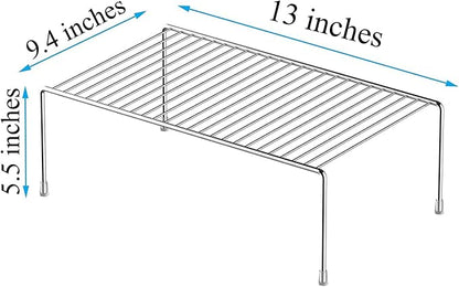 Kitchen Cabinet Shelf Organizer Set of 2, Medium (13 x 9.4 inch) Metal Wire Pantry Storage Shelves, Dish Plate Racks for Cabinets, Freezer, Counter, Cupboard Organizers and Storage, Chrome