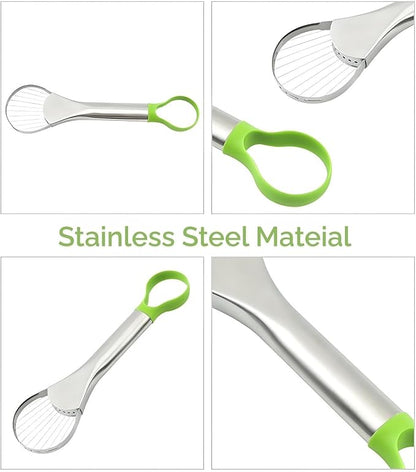 3-in-1 Avocado Slicer Tool, Emptycolor Stainless Steel Avocado Cutter, Pitter & Peeler, Multi-Function Avocado Tool for Slicing, Scooping, and Pit Removal, Kitchen Gadget with Green Plastic Handle