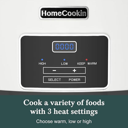 HOMECOOKIN 6-Quart Programmable Slow Cooker with Timer - Small Kitchen Appliance for Family Dinners - Serves 6+ People - Heat Settings: Keep Warm(White)
