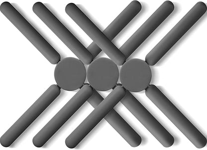 3/Pack Foldable Trivets Silicone, FENGCHEN Folding Trivets, Non-Slip Collapsible Cross Compact Design Expandable Silicone Pot Holder,Grey