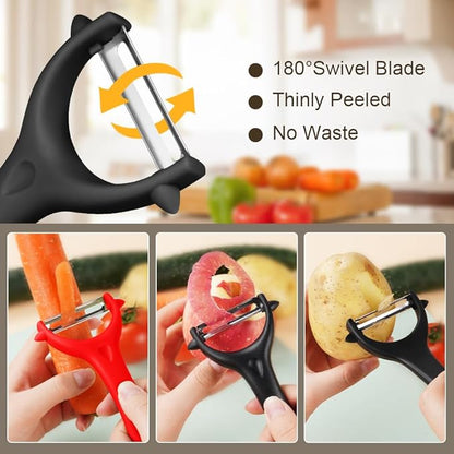 AUAUY 2Pcs Potato Peeler, Y-Shaped Swivel Vegetable Peeler, Fruit Peeler for Kitchen, Non-Slip Y Peeler, Ergonomic Handle Sharp Blade Stainless Steel Peeler, Veggie Peelers for Kitchen(Black+Red)