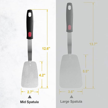 Stainless Steel Flexible Spatula Turner, VOVOLY Thin Metal Spatula for Cast Iron Skillet, Thin Blade and Heat Resistant Silicone Handle, Great for Egg, Cookie, Meat, Crep, Medium