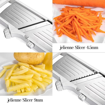 VEKAYA Mandoline Slicer for Kitchen, Stainless Steel Professional Vegetable Slicer with Adjustable Thickness, Safety Gloves & Food Holder, Easy to Clean, Ideal for Potatoes, Onions, Cucumbers