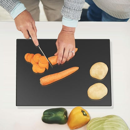 Tempered Glass Cutting Board for Kitchen, Black Glass Board for Countertop, Heat Resistant, with Non-Slip Feet, 12x16" 1Pcs