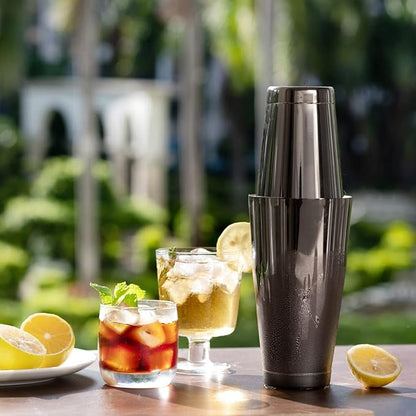 Boston Cocktail Shaker Black, Cocktail Shaker Tins Weighted, Bar Shaker Set Bartender Shakers for Bartending - Martini Shaker Stainless Steel Drink Mixer | Bar Tools Metal Shaking Tin | Gunmetal