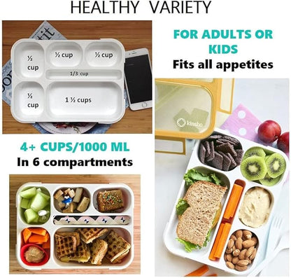 Bento-Box with Bag and Ice Pack. Lunch Boxes Snack Containers for Kids Boys Girls Adults. 6 Compartments, Leakproof Portion Container Boxes Insulated Bags for School Lunches, BPA Free, Orange