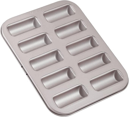 CHEFMADE Financier Cake Pan, 10-Cavity Non-Stick Rectangle Muffin Pan Biscuits Cookies Bakeware for Oven Baking (Champagne Gold)
