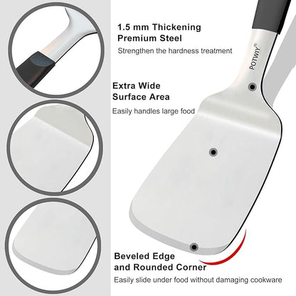 Stainless Steel Spatula, Large Metal Spatula for Kitchen and Grilling, Heavy Duty Turner for Cast Iron Skillet with Silicone Handle, Cooking and Flipping Steak, Pancake, Burger, 4.6 x 3.7 In