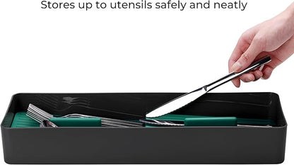 Linoroso Silverware Drawer Organizer with 4 Compartments, Adjustable, BPA Free, Silverware Drawer Organizer - Green