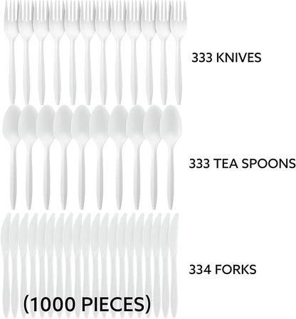 Plasticpro Cutlery Plastic Combo Sets Medium Weight Disposable Silverware White (1000 Count)
