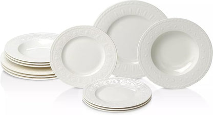 Villeroy & Boch Cellini 12-Piece Dinnerware Set, Service for 4, Premium Porcelain, Made in Germany, White