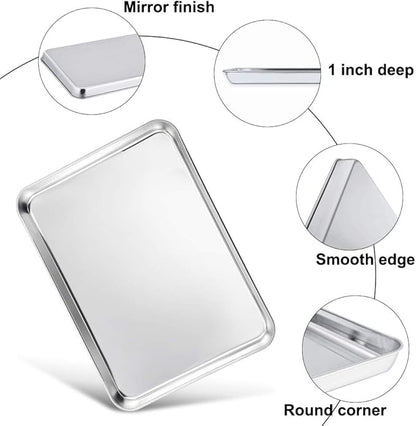 TeamFar Baking Sheet Set of 4, Stainless Steel Baking Pan Tray Cookie Sheet, Non Toxic & Healthy, Rust Free & Easy Clean - Dishwasher Safe