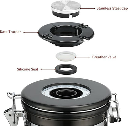 Coffee Canister, Airtight Coffee Container with Date Tracker Lid, Stainless Steel Canister for Kitchen Food Storage (Black-Copper, 22oz)