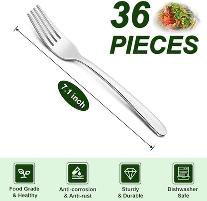 Pleafind 36-Pcs Salad Forks Set (7.1 inch), Stainless Steel Flatware Forks Silverware, Mirror Polished Dessert Forks Bulk Set, Small Metal Forks for Home, Kitchen, Restaurant, Dishwasher Safe