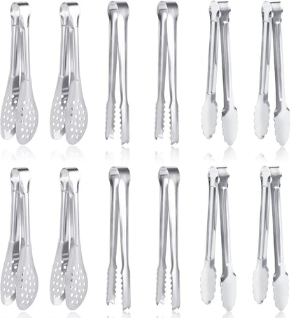 12 Pack Premium Small Serving Tongs, Dmoera Mini Stainless Steel Appetizer Tongs, 5.1Inch(12.7cm)