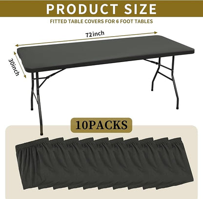 10 Pack Stretch Fabric Table Top Cap Cover, fits 6' Tables, Spandex Table Covers Washable Elastic Rectangle Tablecloth Protector for Indoor Outdoor Party Picnic Wedding, Gray, 30" W x 72" L